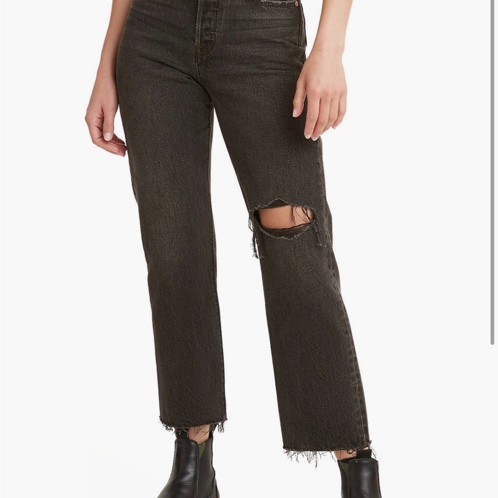 Levi's Black Distressed Straight Leg Jeans